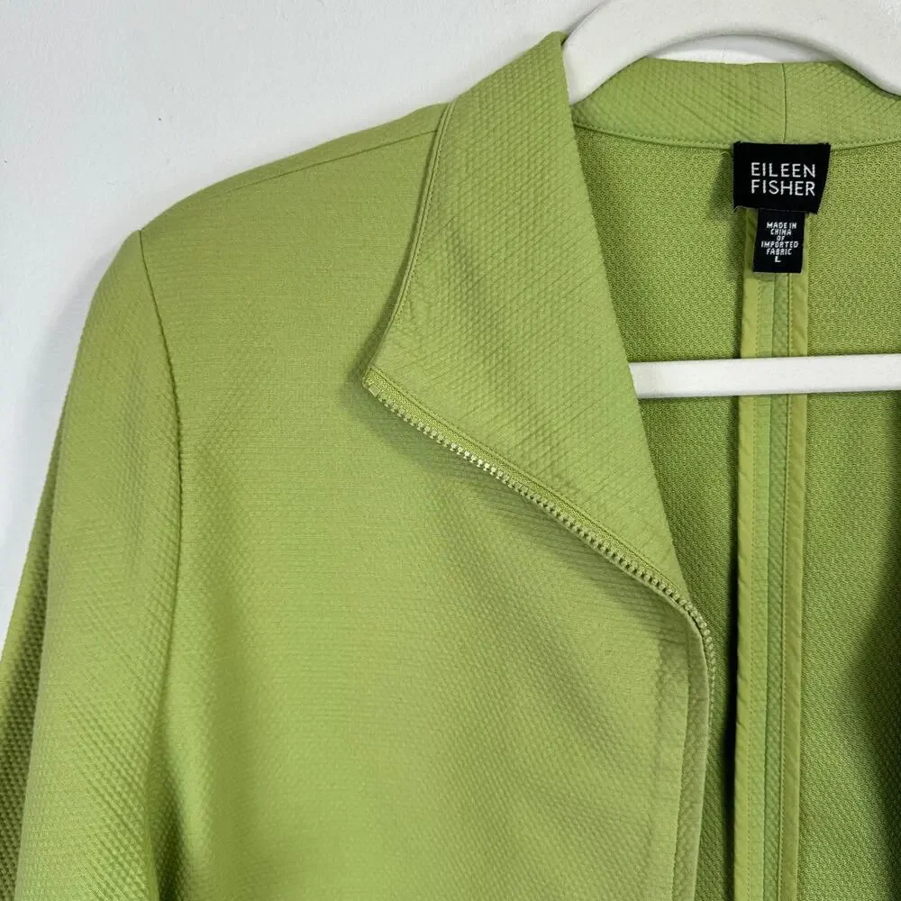 Eileen Fisher Jacket Womens Large Textured Zip Front Lightweight Lime Green